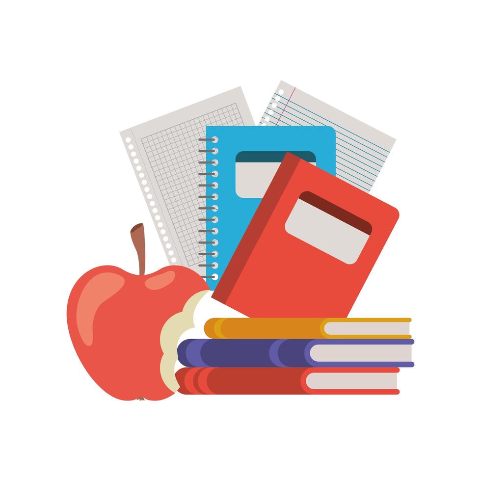 Stack of books with apple fruit icon vector