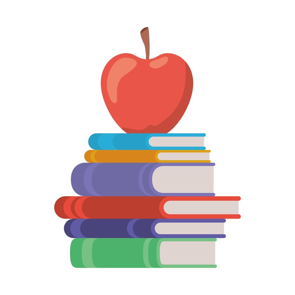 Stack of books with apple fruit icon vector