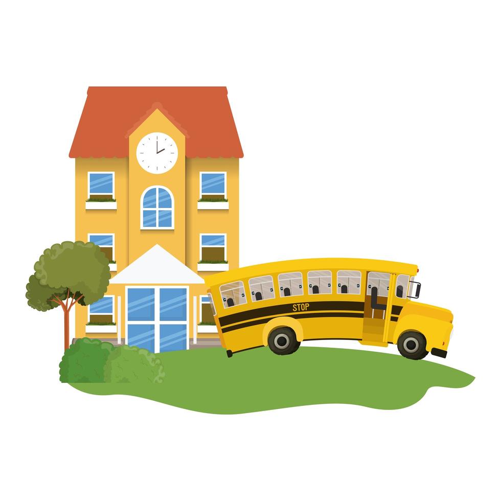 School building of primary with bus in landscape vector