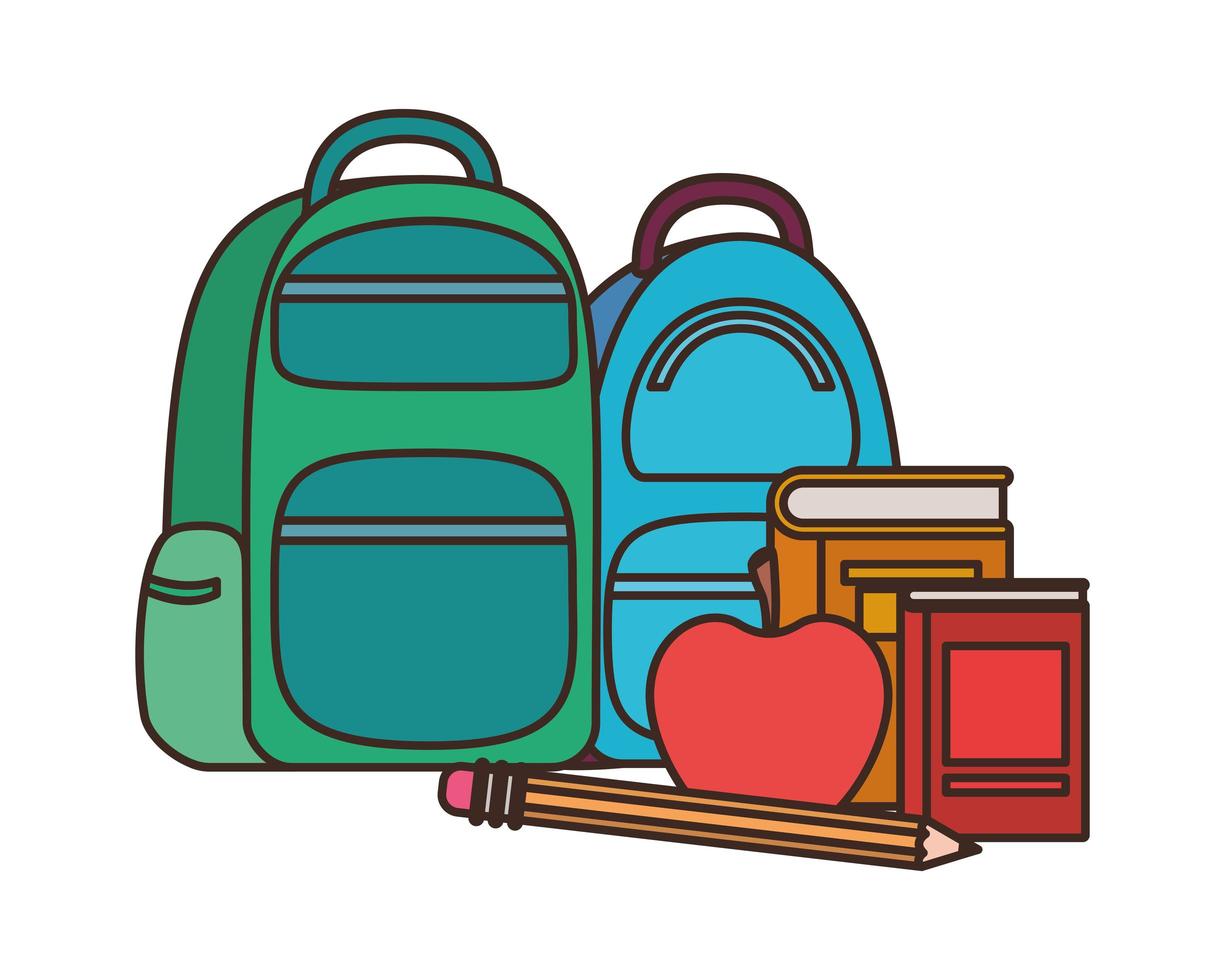 Bolso escolar con cuadernos sobre fondo blanco. vector