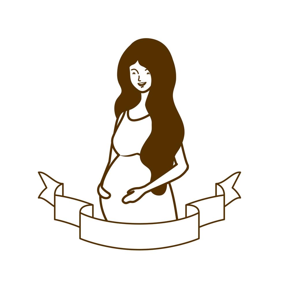 Silhouette of woman pregnant with decorative ribbon vector