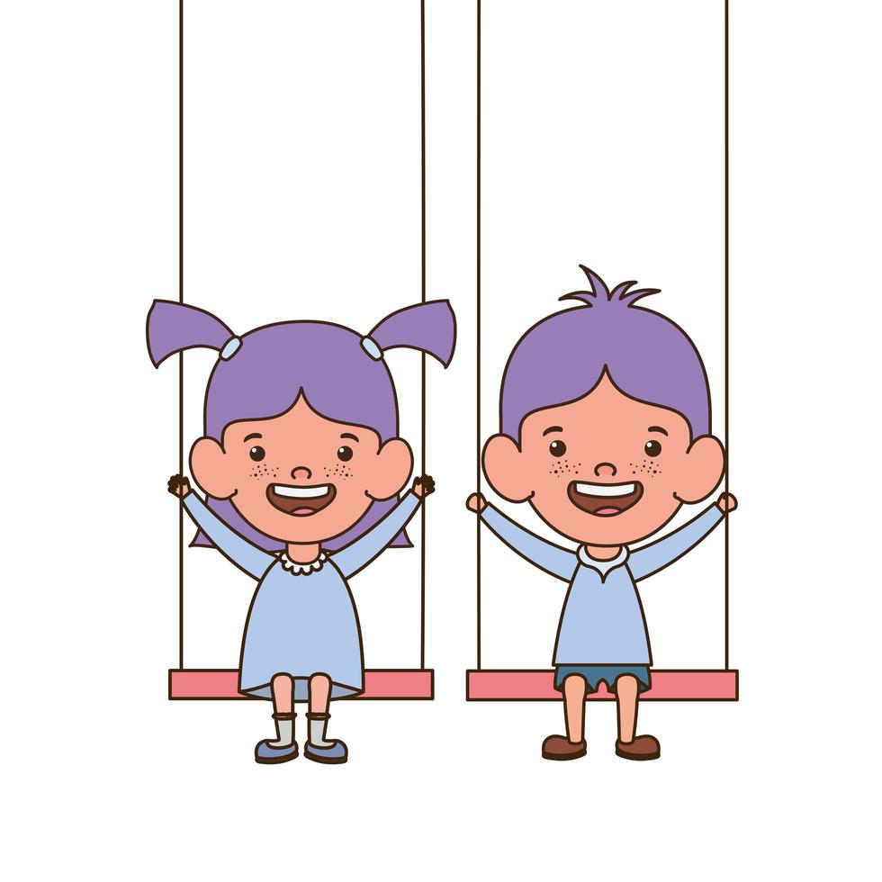 Babies on swings smiling on a white background vector