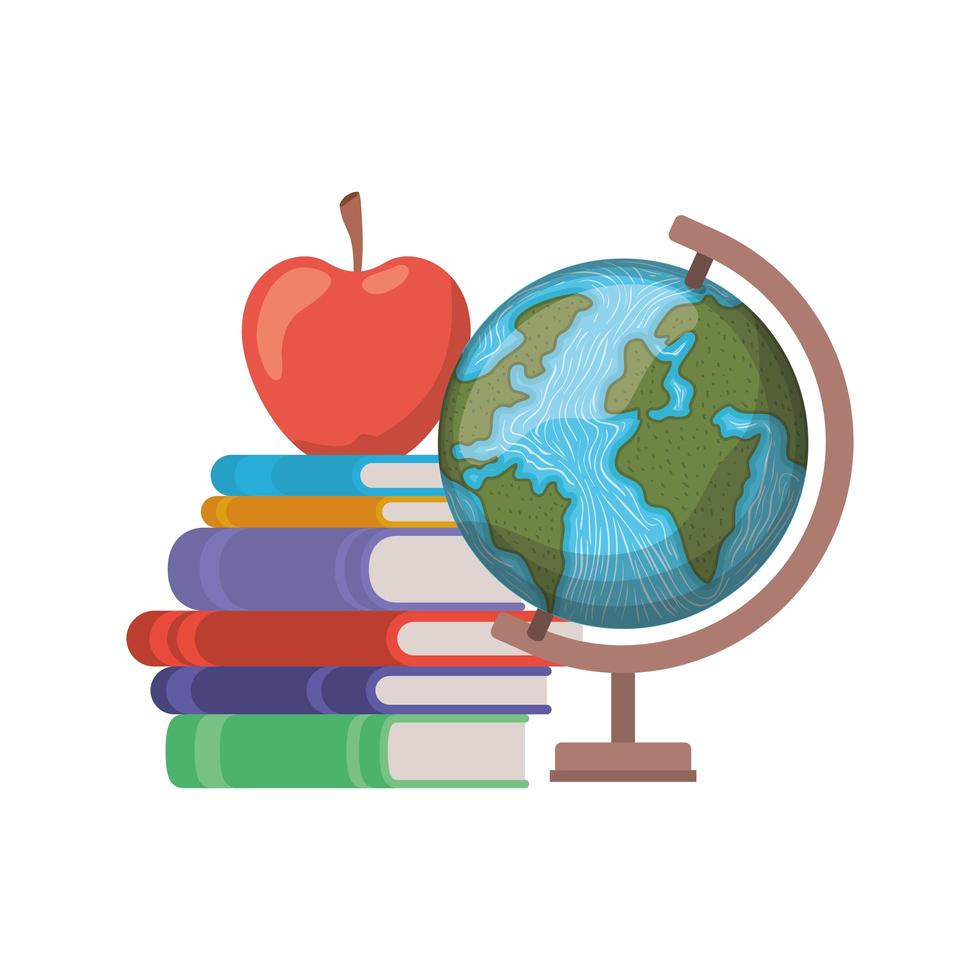 Stack of books with globe on white background vector