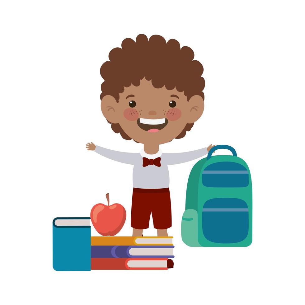 Student boy with school supplies on white background vector