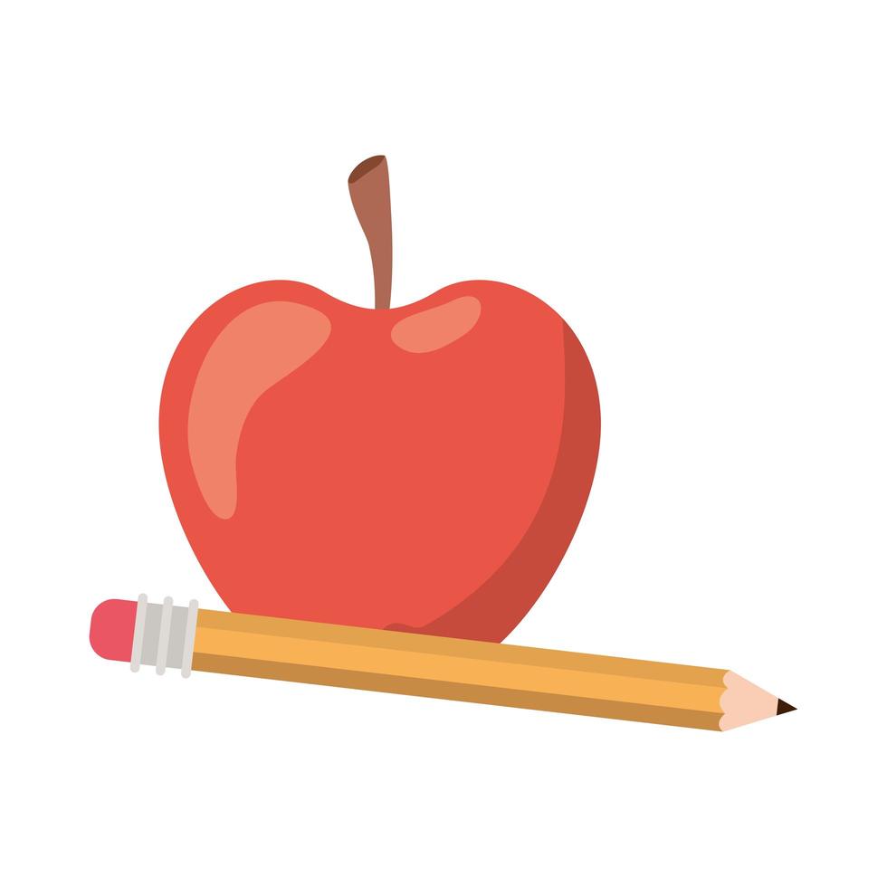 Pencil with red apple fruit isolated icon vector
