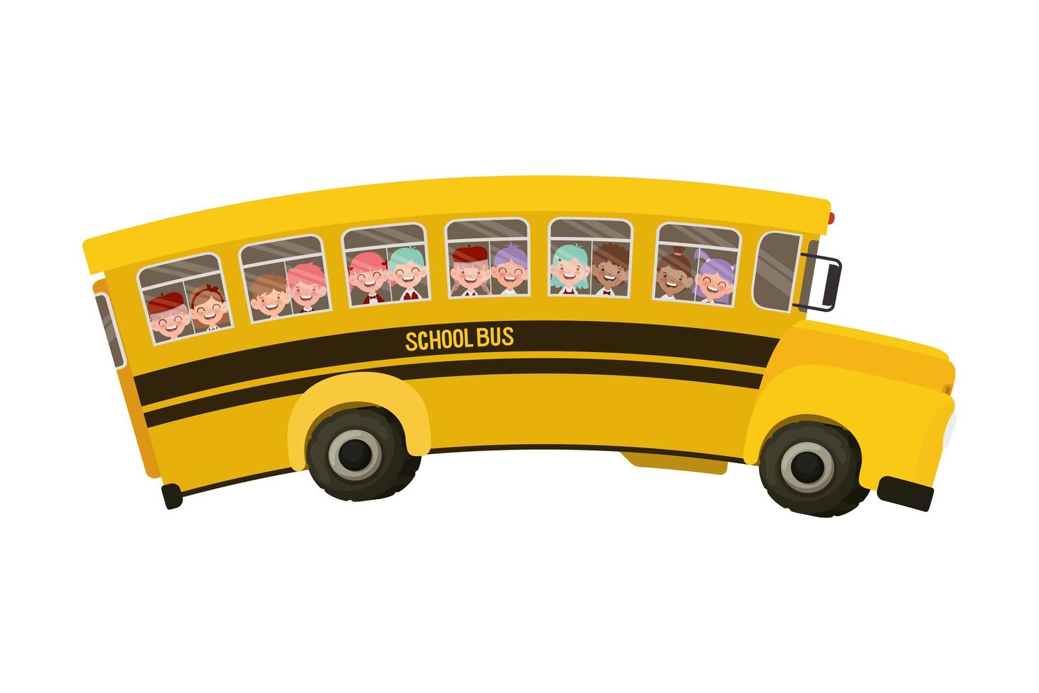 Yellow school bus with students vector