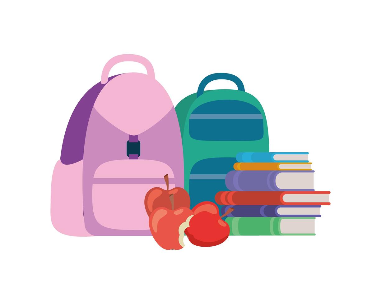 Bolso escolar con cuadernos sobre fondo blanco. vector