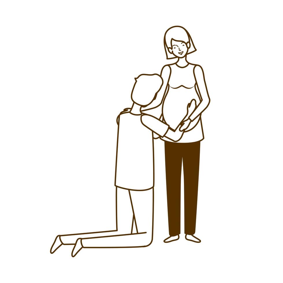 Silhouette of pregnant woman with husband standing vector
