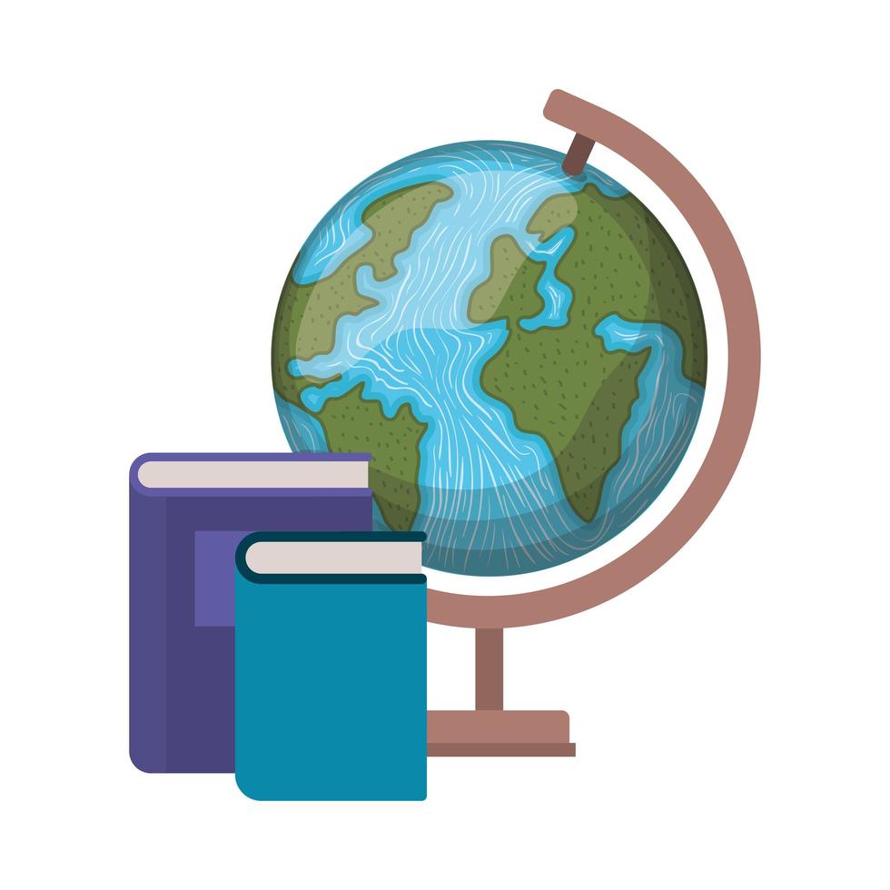 Stack of books with globe on white background vector