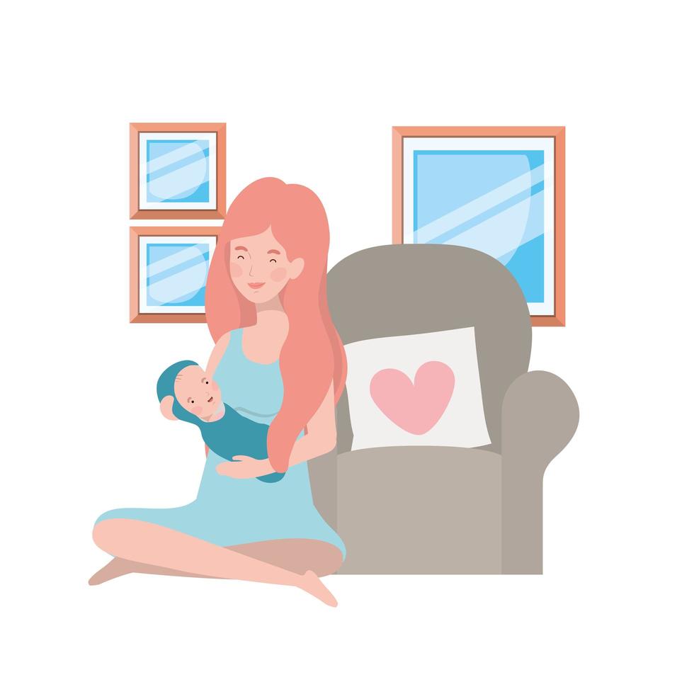 Woman with a newborn baby vector