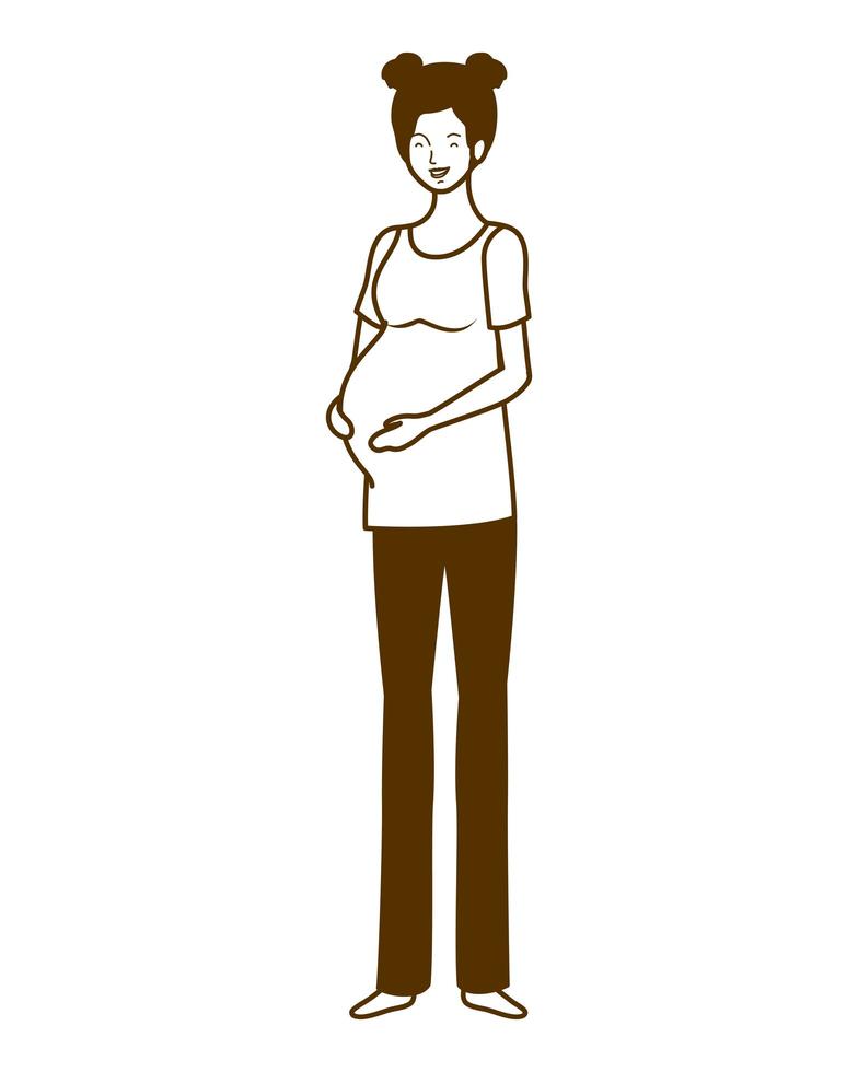 Silhouette of woman pregnant standing on white background vector
