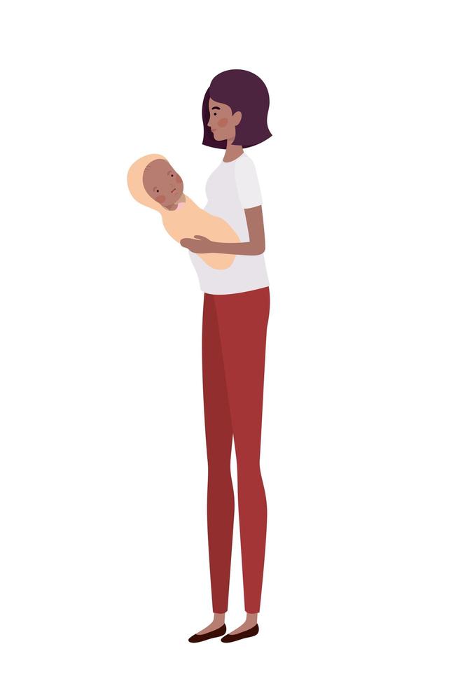 mujer con un bebé recién nacido en sus brazos vector
