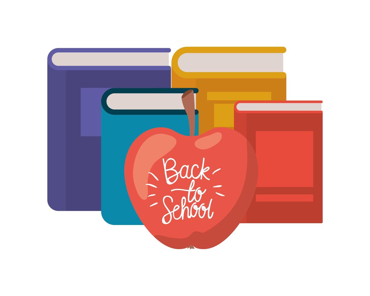 Stack of books with apple fruit icon vector