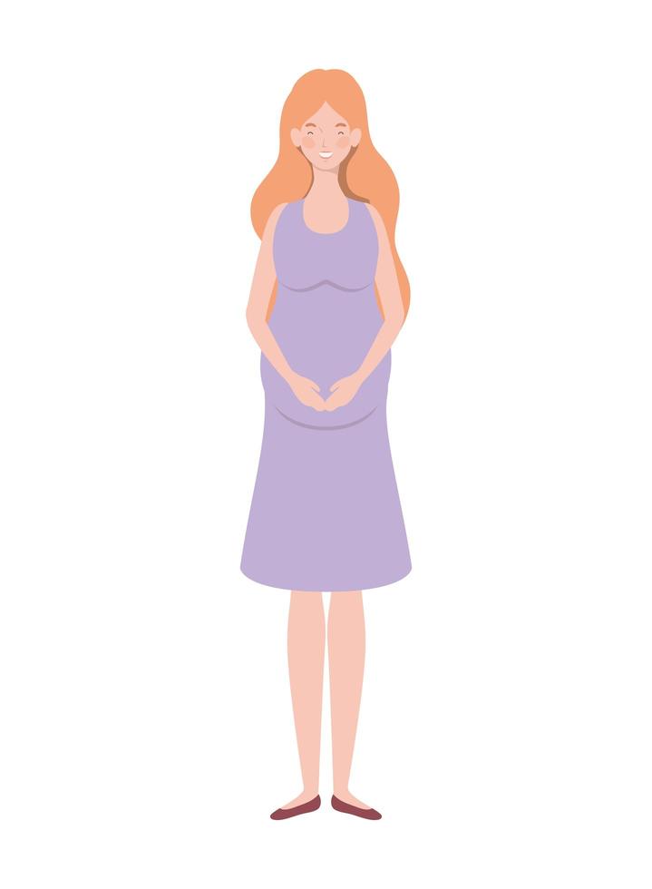 Beautiful woman pregnant standing on white background vector