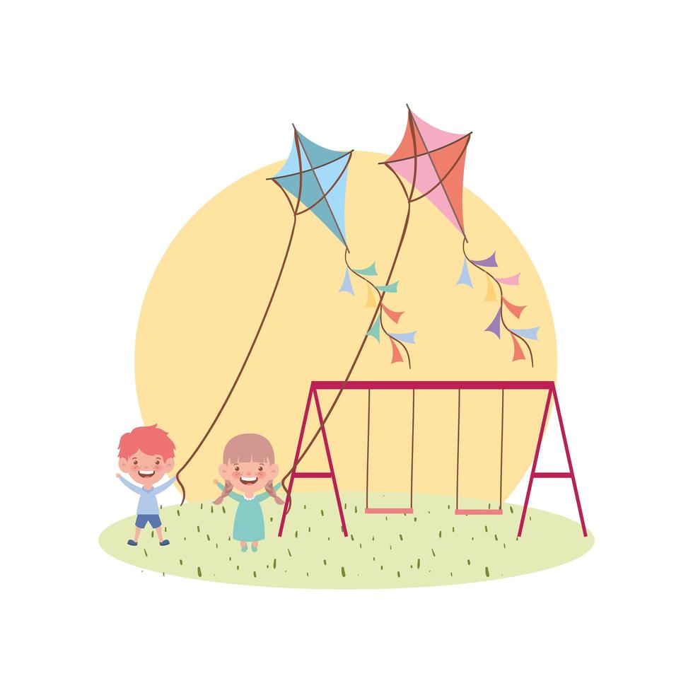 couple baby in swing smiling in landscape vector