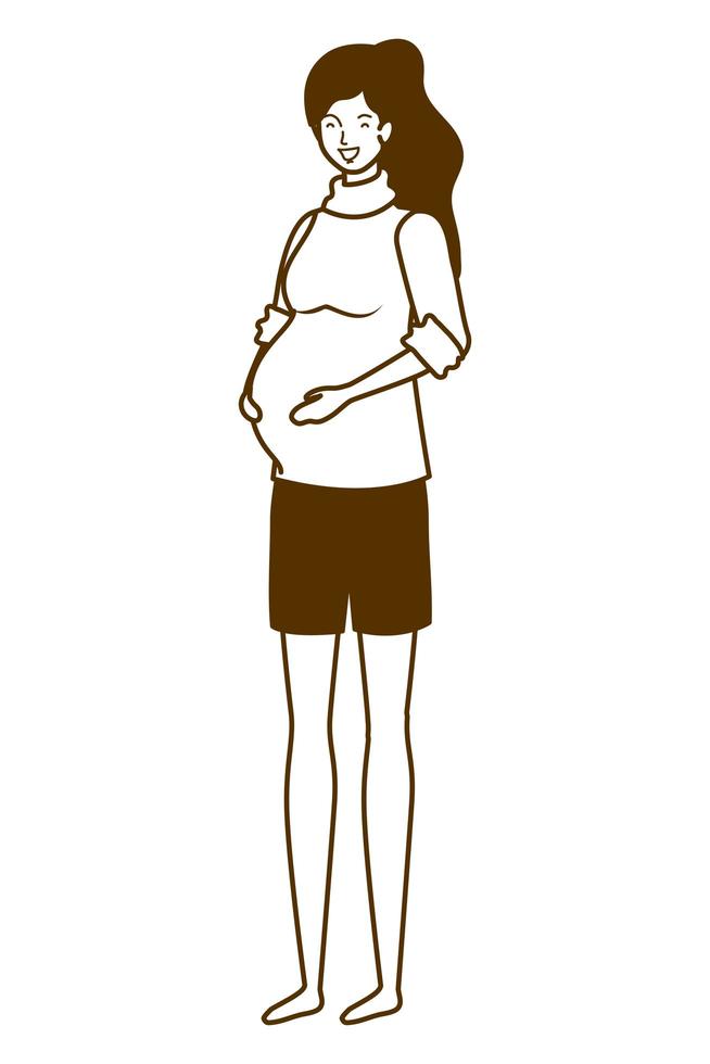 Silhouette of woman pregnant standing on white background vector