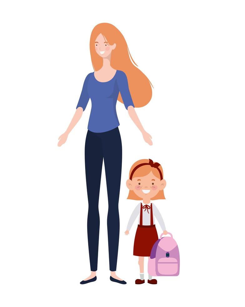 Woman with daughter of back to school vector