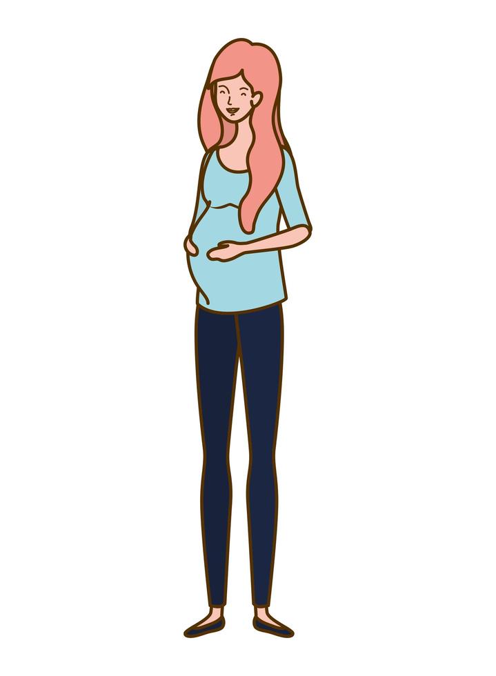 Beautiful woman pregnant standing on white background vector