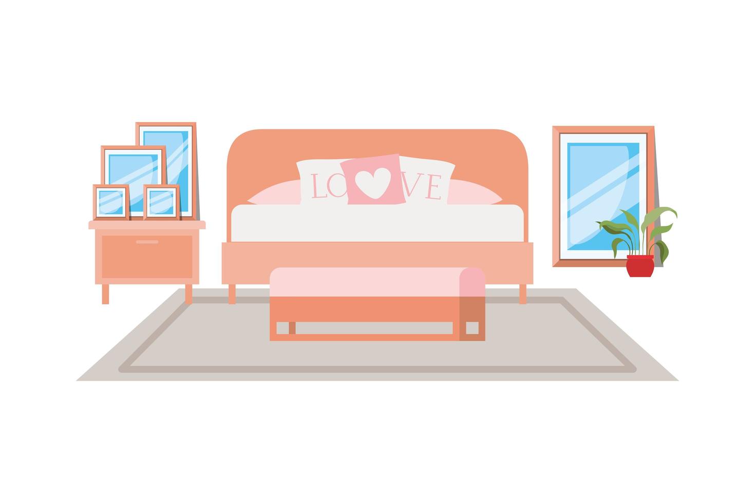 habitación con cama icono aislado vector