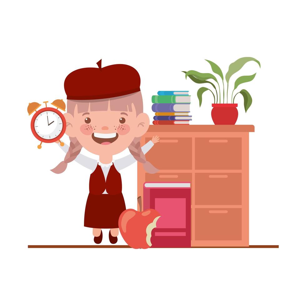 Student girl with school supplies in the classroom vector