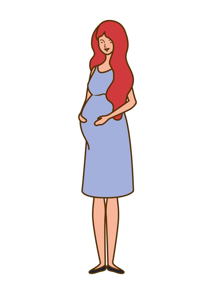 Beautiful woman pregnant standing on white background vector