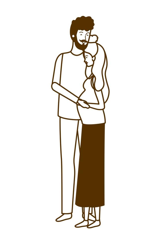 Silhouette of pregnant woman with husband standing vector