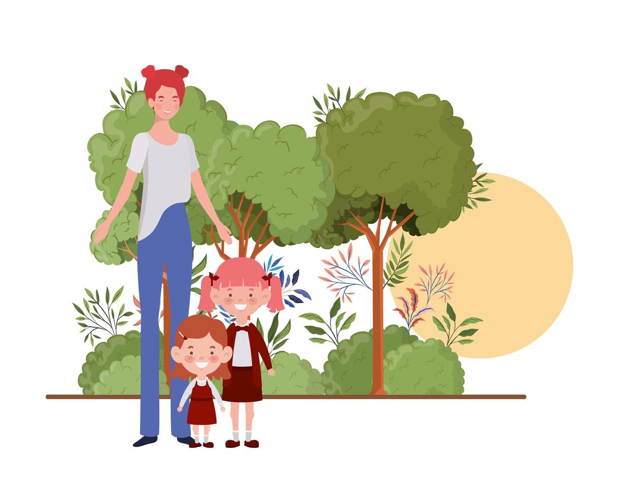 Woman with children of back to school vector