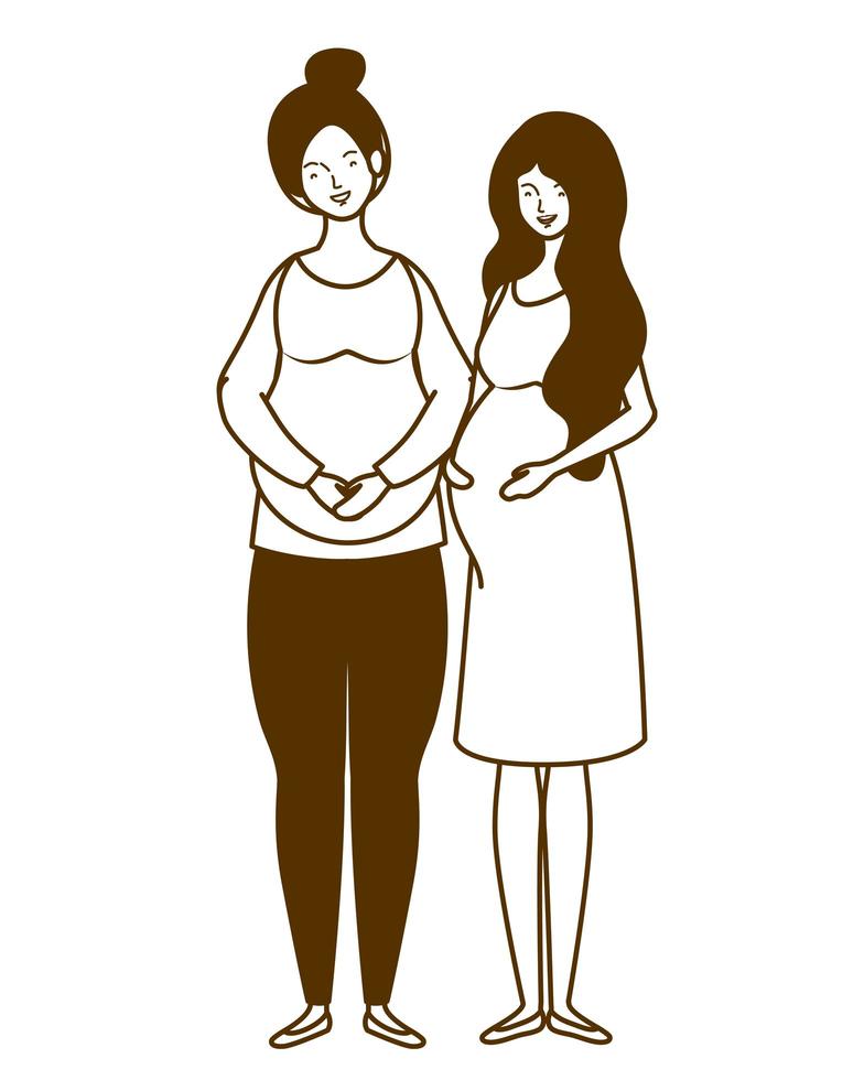 Silhouette of women pregnant standing on white background vector