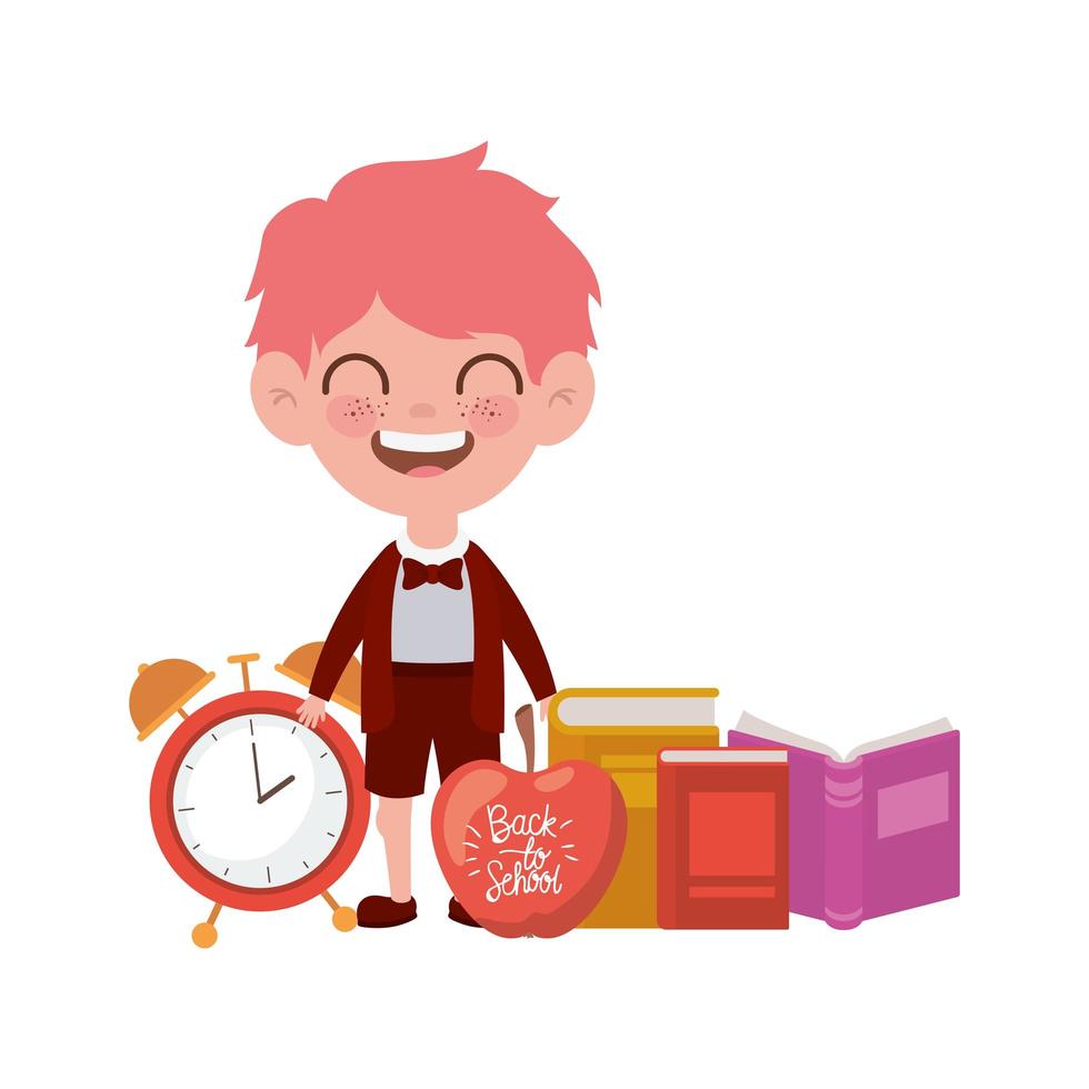 Student boy with school supplies on white background vector