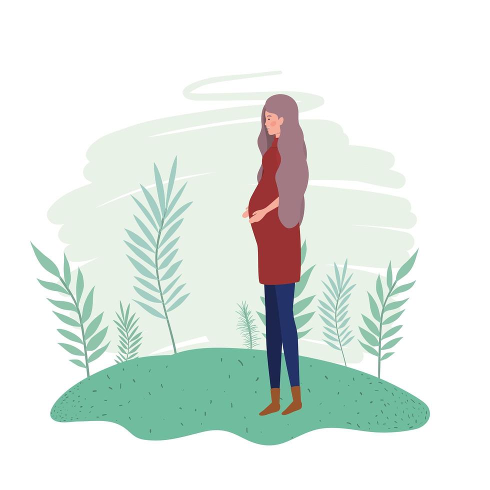 Beautiful woman pregnant standing on white background vector