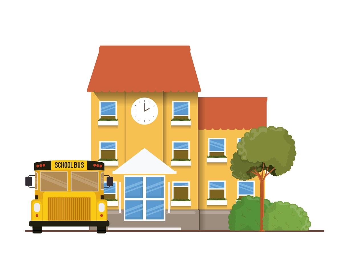 School building of primary with bus in landscape vector