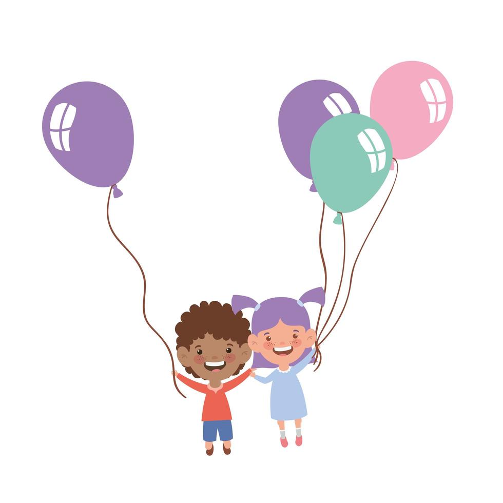 pareja bebé sonriendo con globo de helio en la mano vector