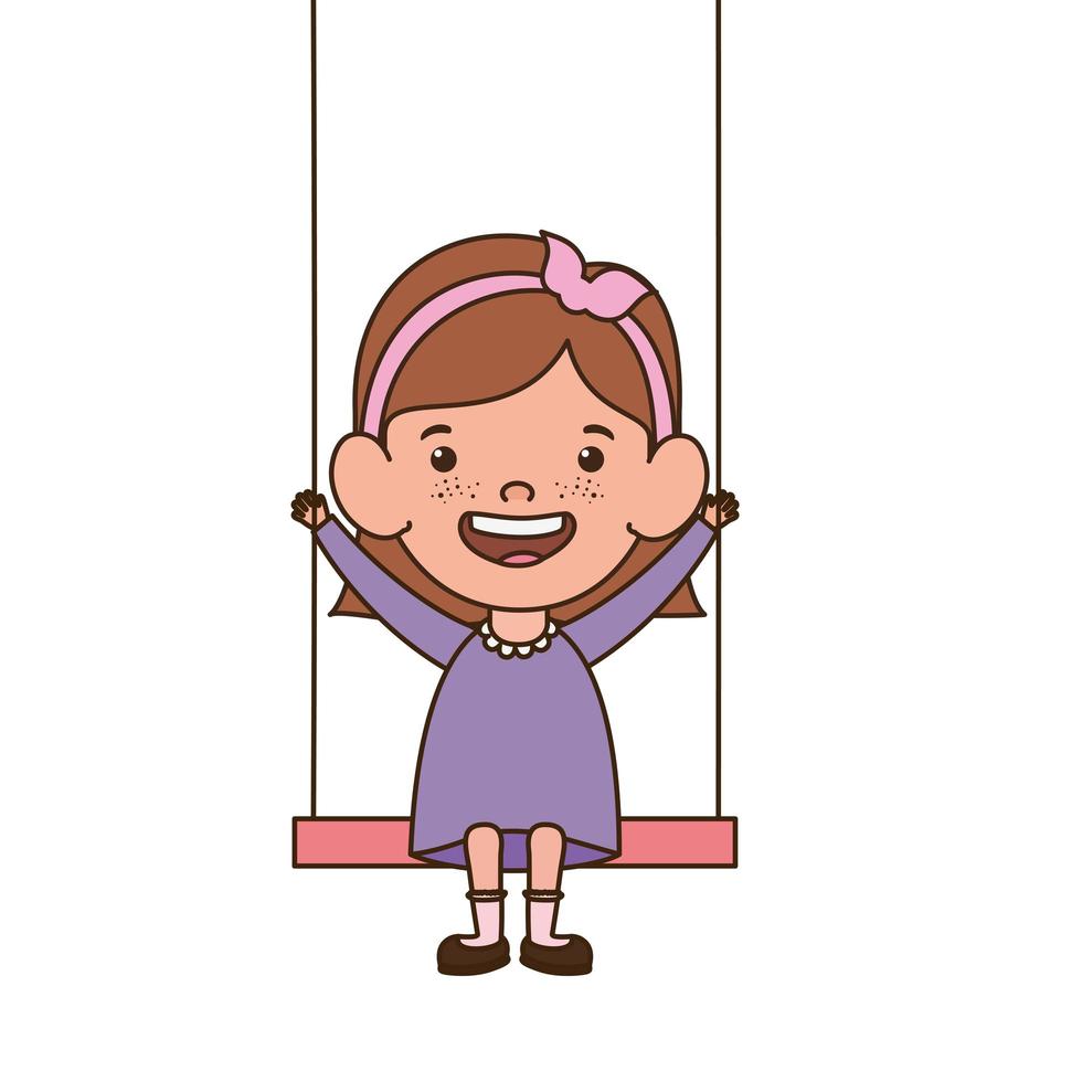 Baby girl in swing smiling on white background vector