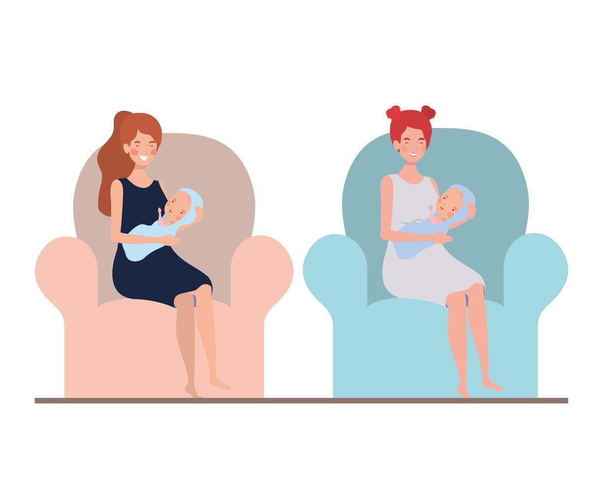 With a newborn baby in her arms vector