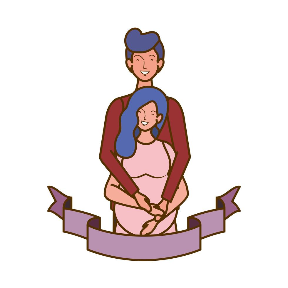 Pregnant woman with husband with decorative ribbon vector