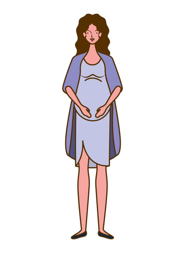 Beautiful woman pregnant standing on white background vector