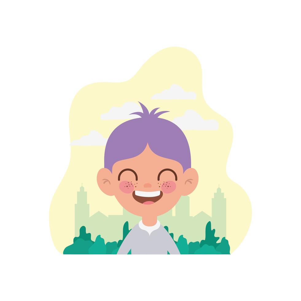 niño estudiante sonriendo con fondo de paisaje vector