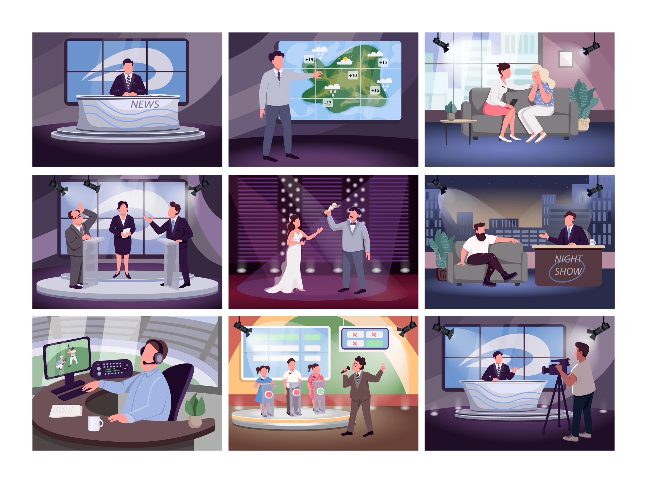 Television programming set 1761870 Vector Art at Vecteezy