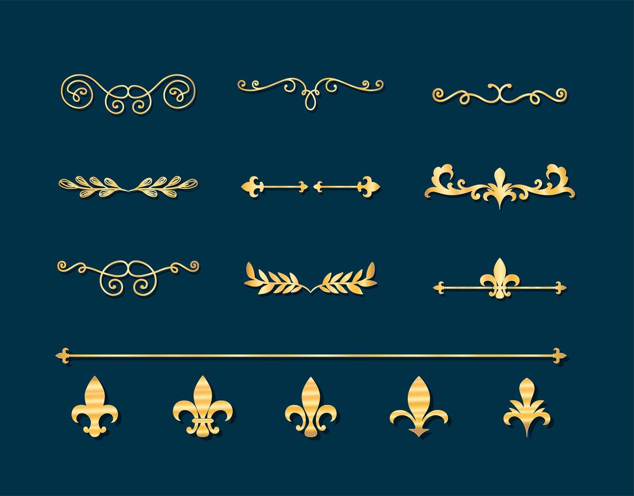 Dividers ornaments gold style icon collection design vector