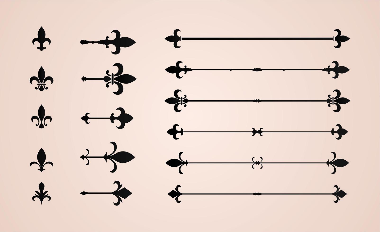 divisores lis flores adornos icono de estilo de línea vector