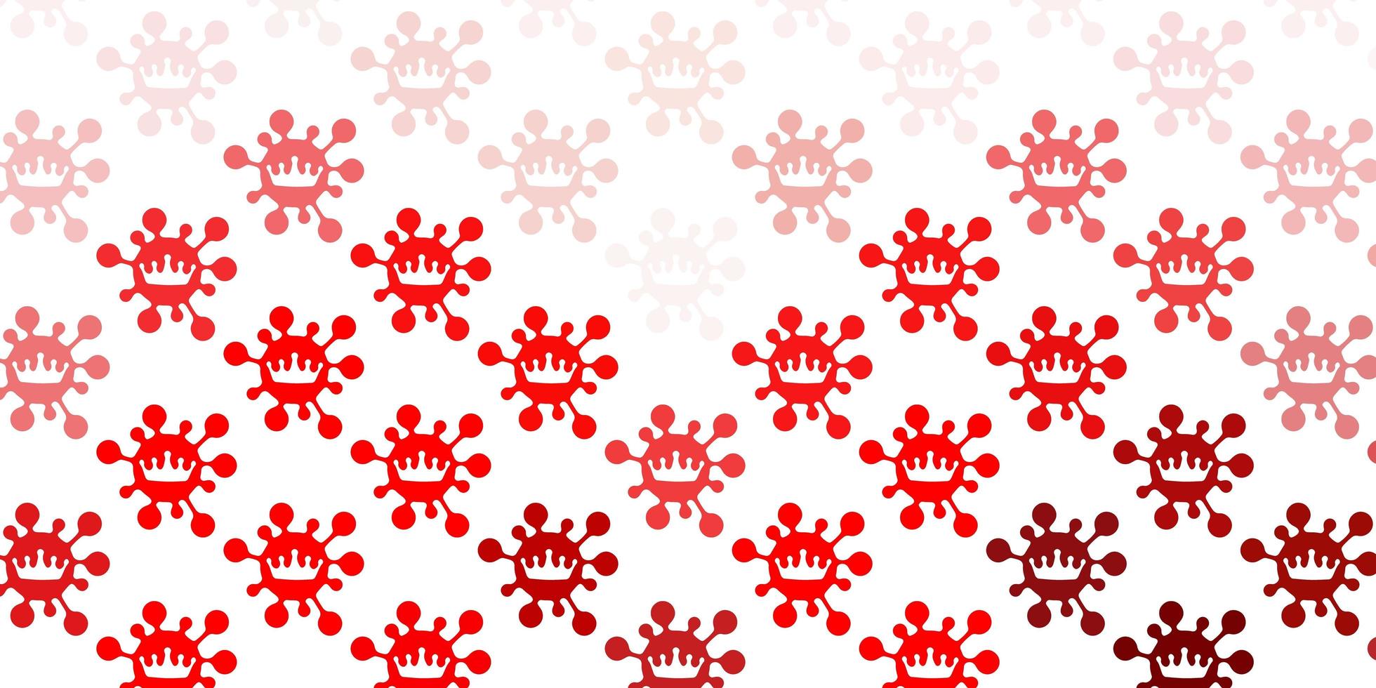 telón de fondo rojo claro con símbolos de virus. vector