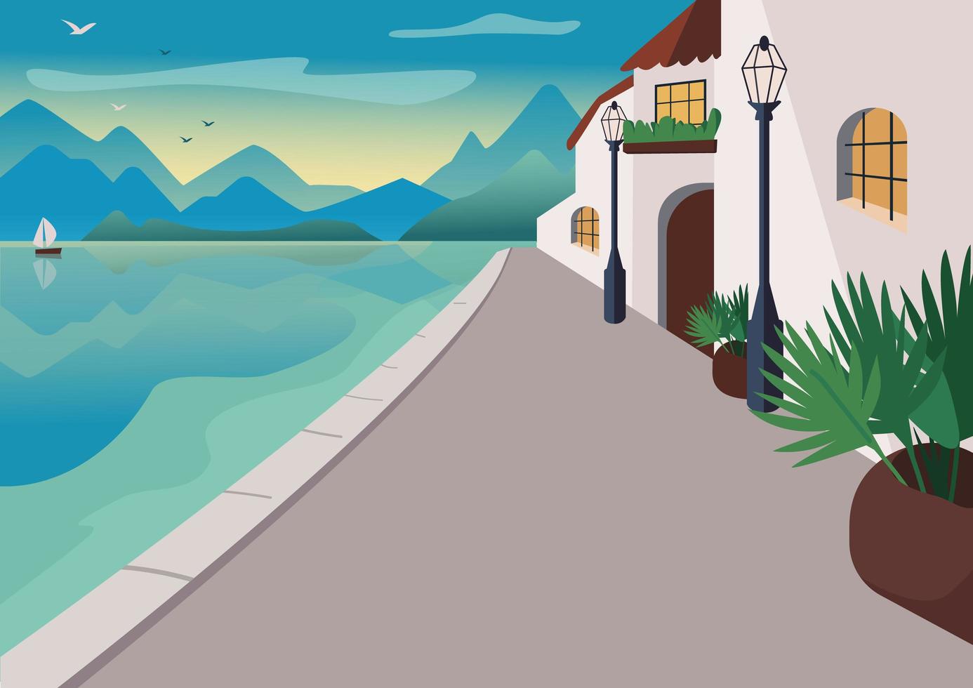 Seaside resort village vector