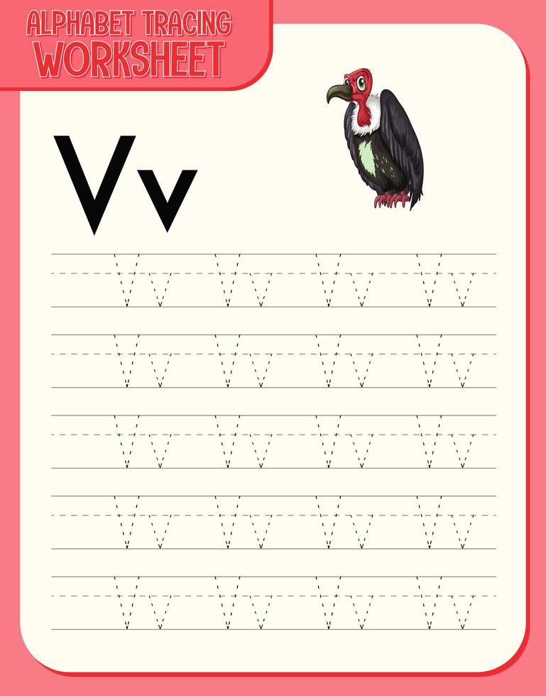 Alphabet tracing worksheet with letter V and v vector