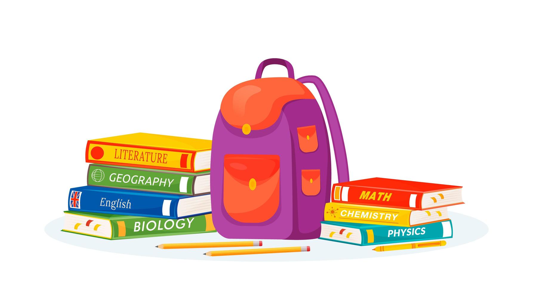 Pupil rucksack and textbooks vector