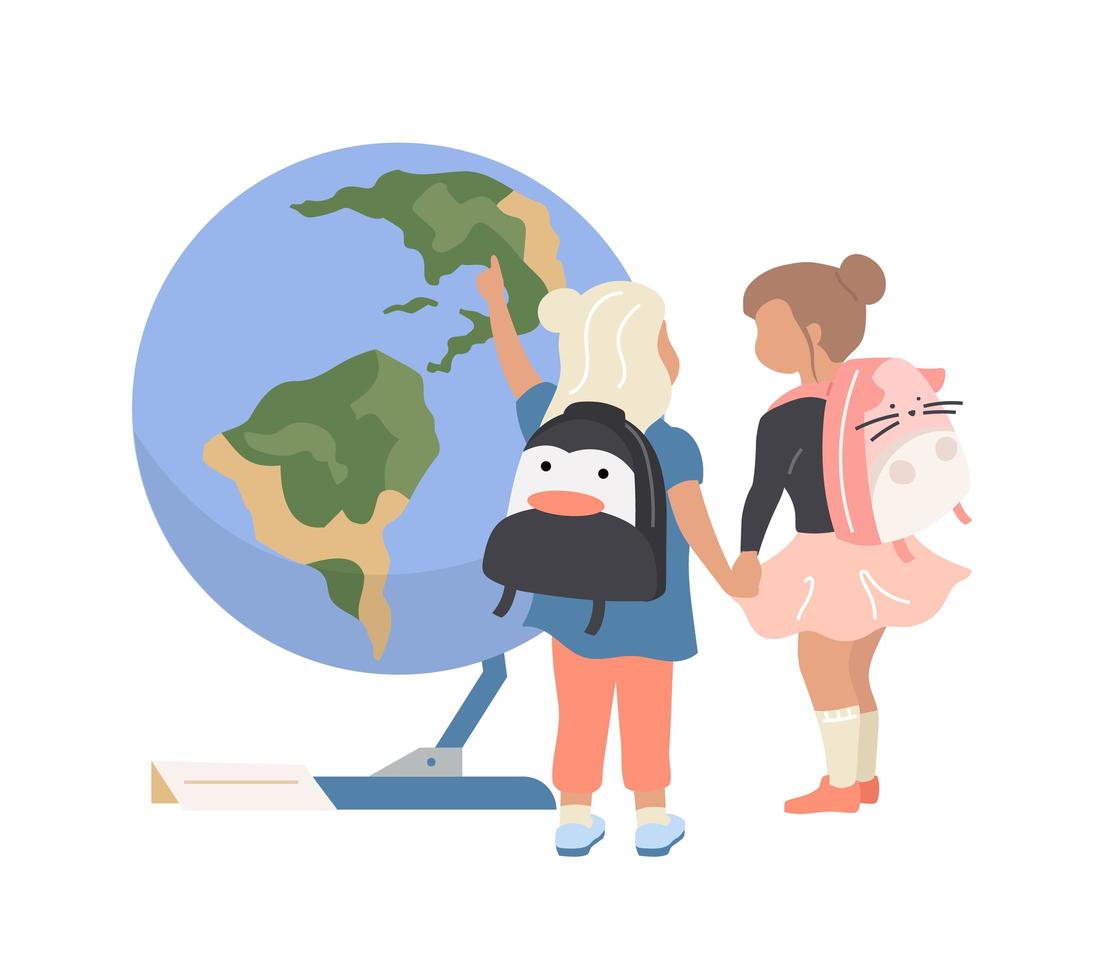 niñas en edad preescolar en planetario vector