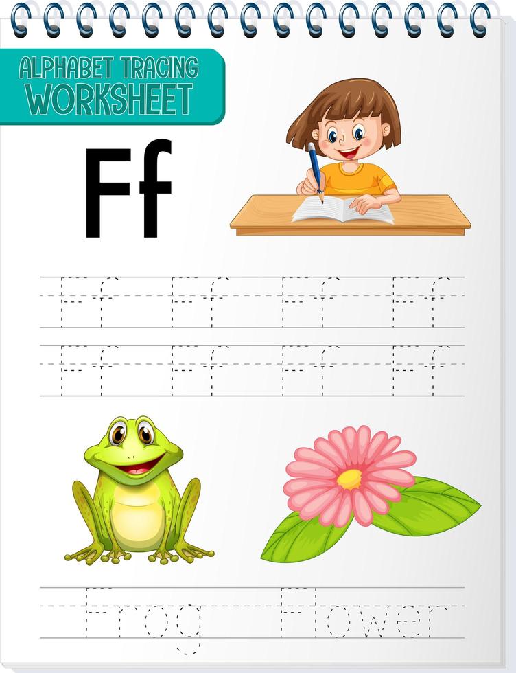 Alphabet tracing worksheet with letter and vocabulary vector