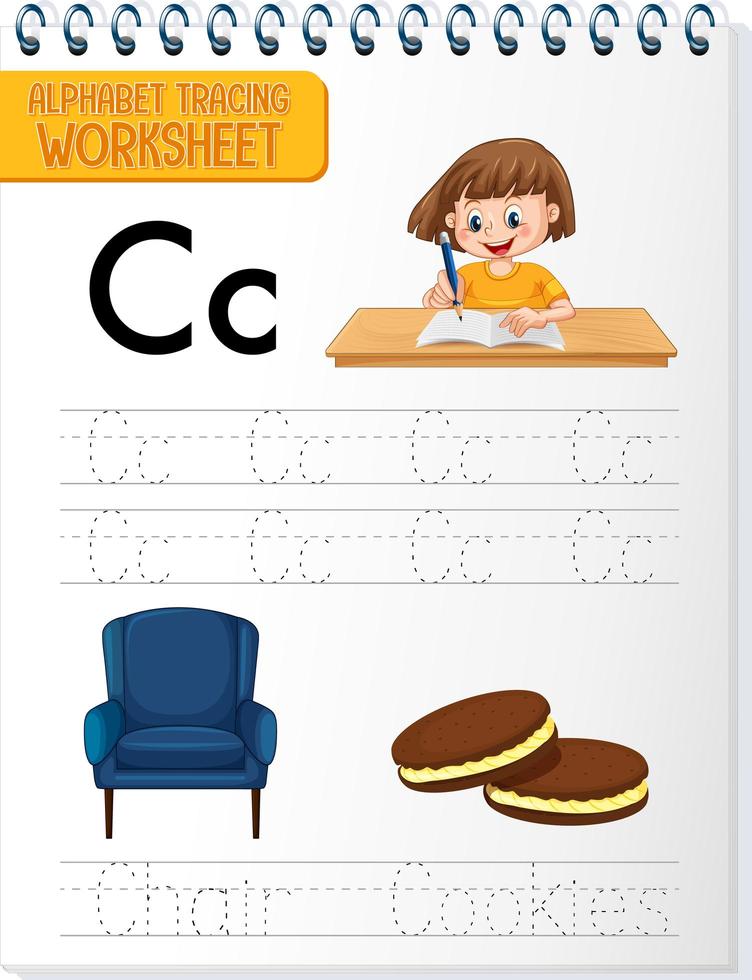 hoja de trabajo de rastreo alfabético con letras y vocabulario vector