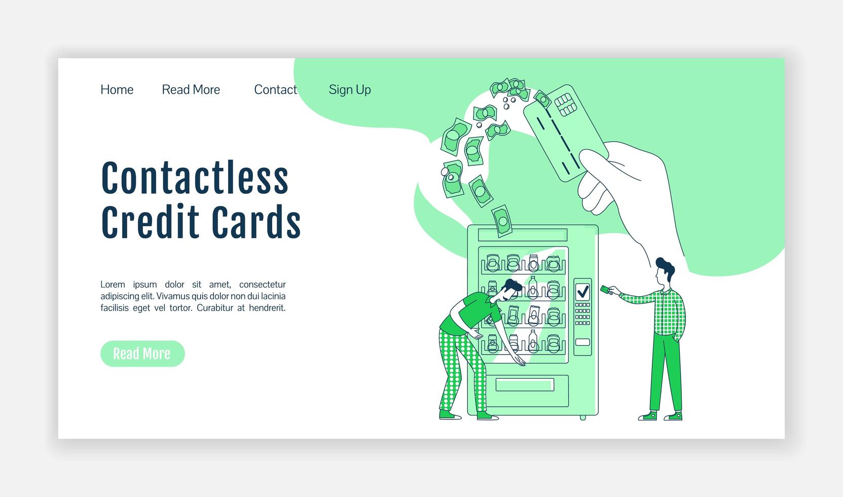 Contactless credit cards landing page vector