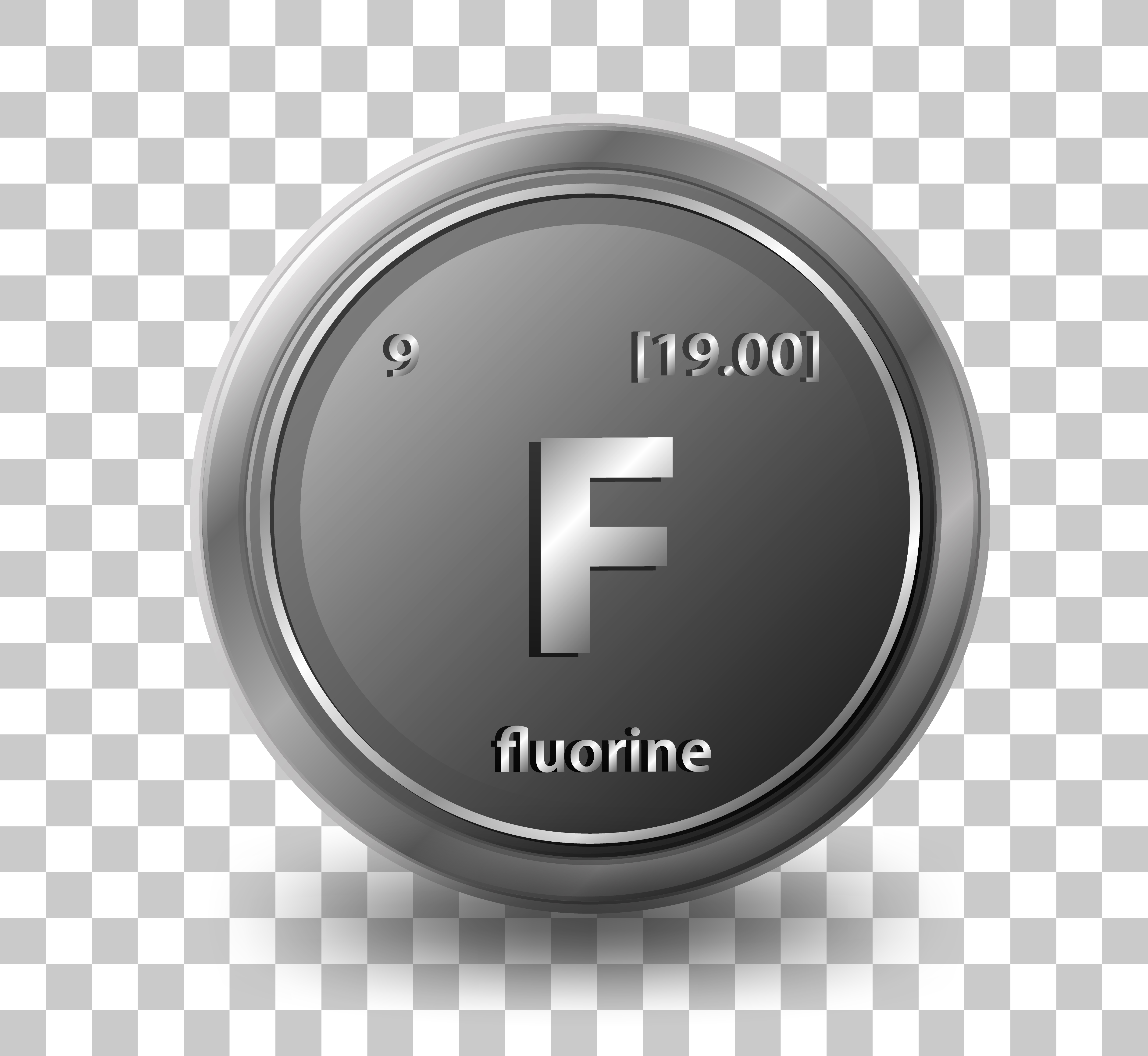 Fluorine chemical element. Chemical symbol with atomic number and