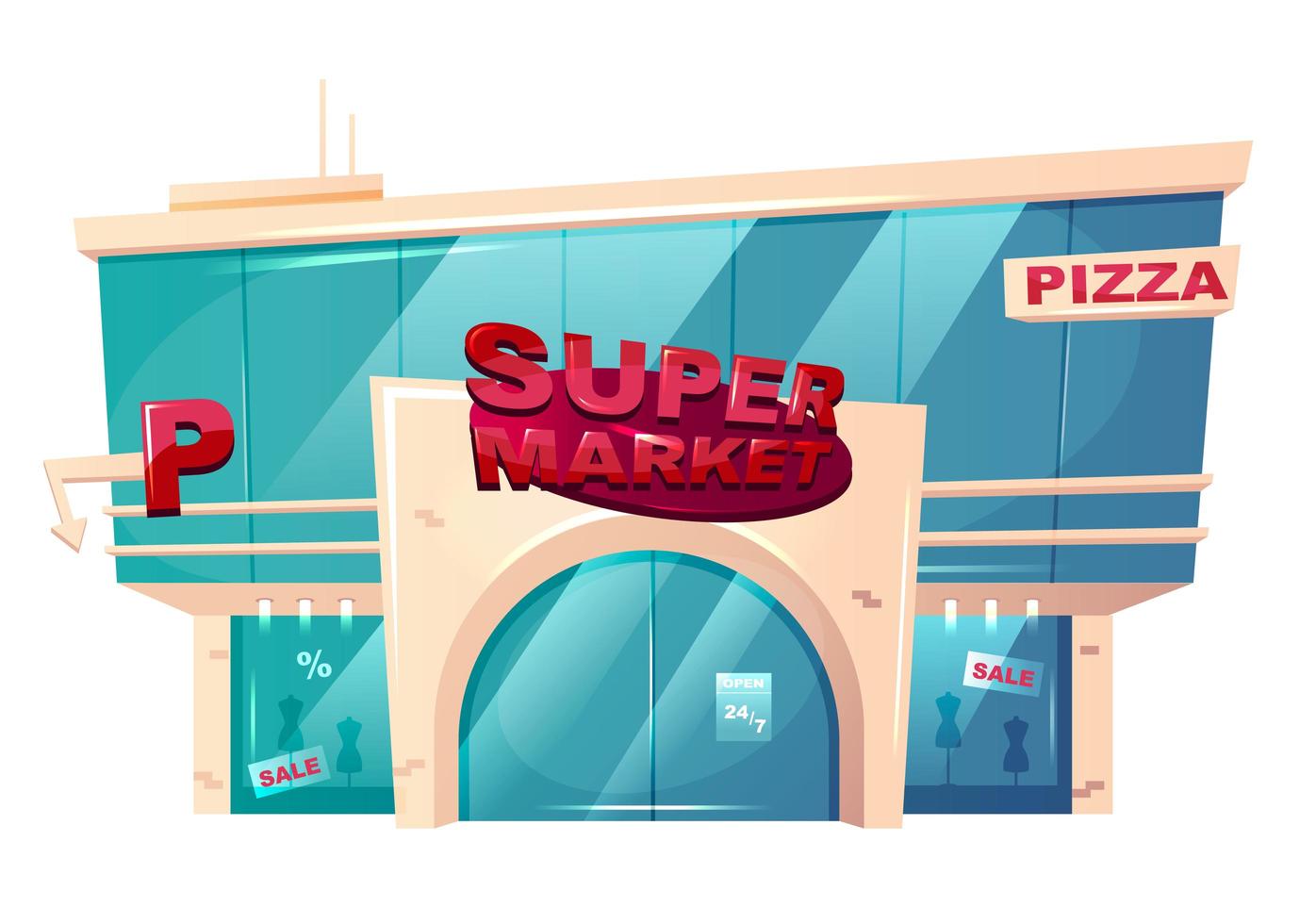 Supermarket front building vector